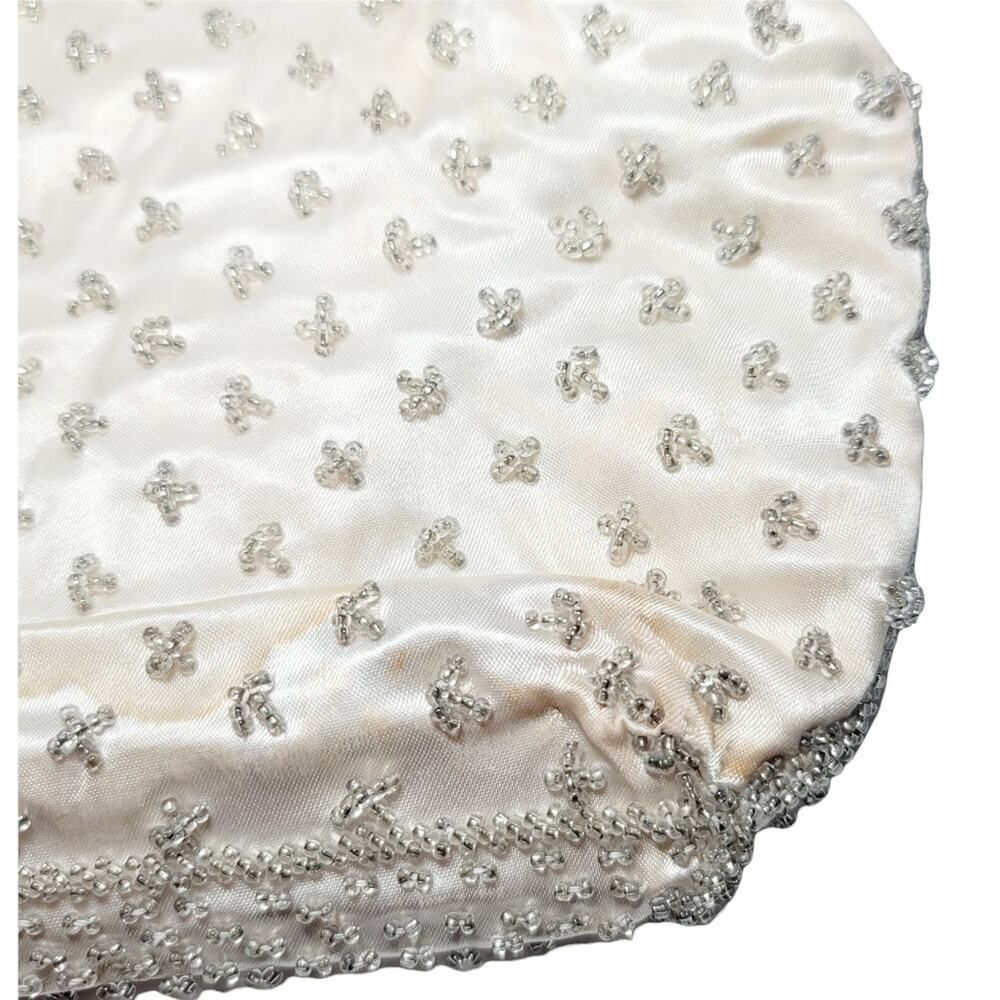 Vintage Off White Beaded Evening Formal Purse Bag Beige Metal Clasp Closure READ - Picture 6 of 12